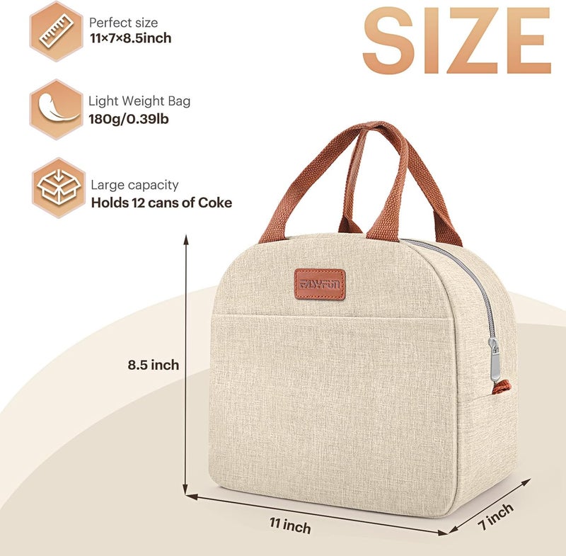 Easyfun Lunch Bag for Women & Men Adult Insulated Lunch Box, Small Leakproof Cooler Food Lunch Containers Reusable High Capacity Lunch Tote Bags for Work, Travel, Outdoor (Beige) - Image 2
